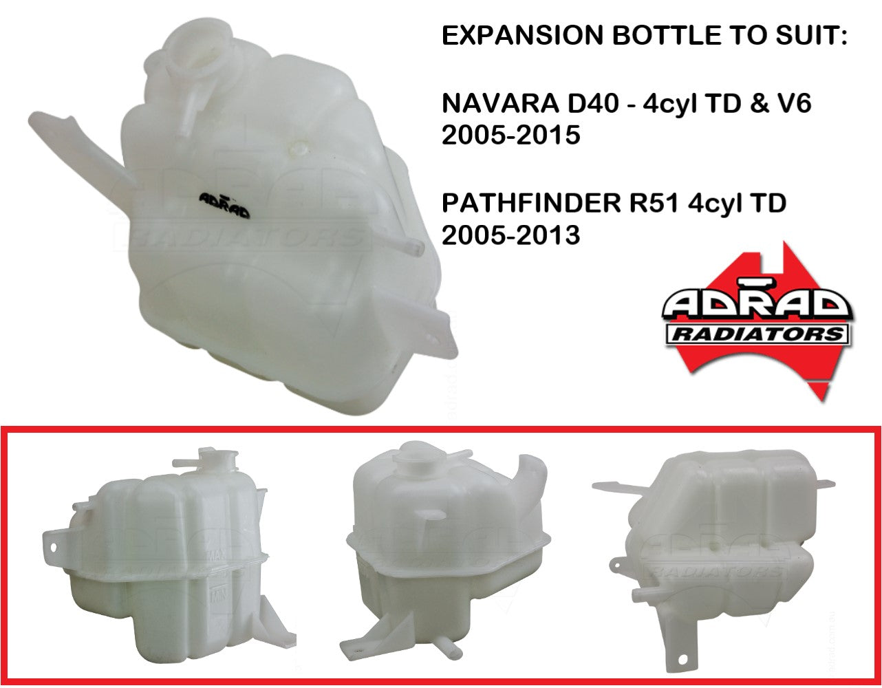 Coolant overflow bottle to suit- Nissan Navara D40 & Pathfinder R51
