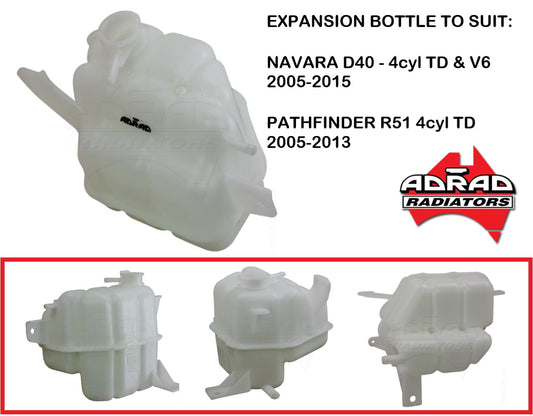 Coolant overflow bottle to suit- Nissan Navara D40 & Pathfinder R51