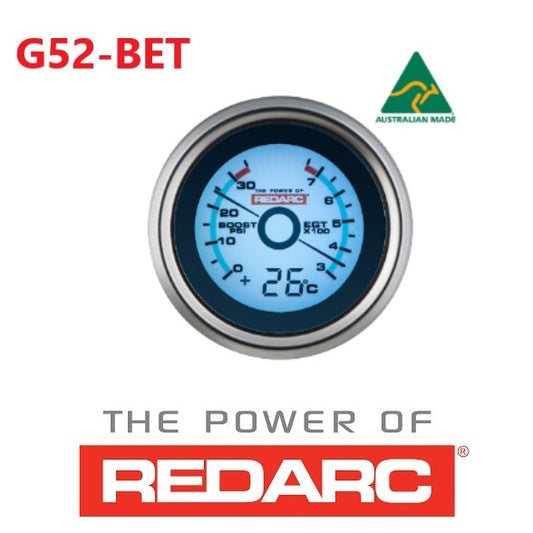 Redarc EGT and boost/pressure gauge with optional temperature display G52-BET