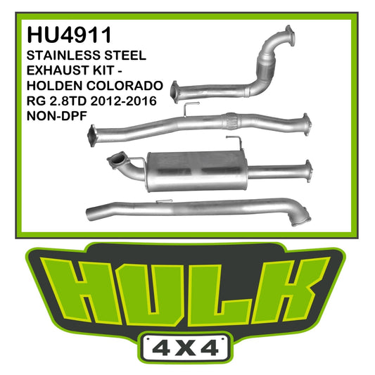 Hulk 4x4 Stainless steel exhaust kit - Holden Colorado RG 2.8TD 2012-2016 NON-DPF HU4911